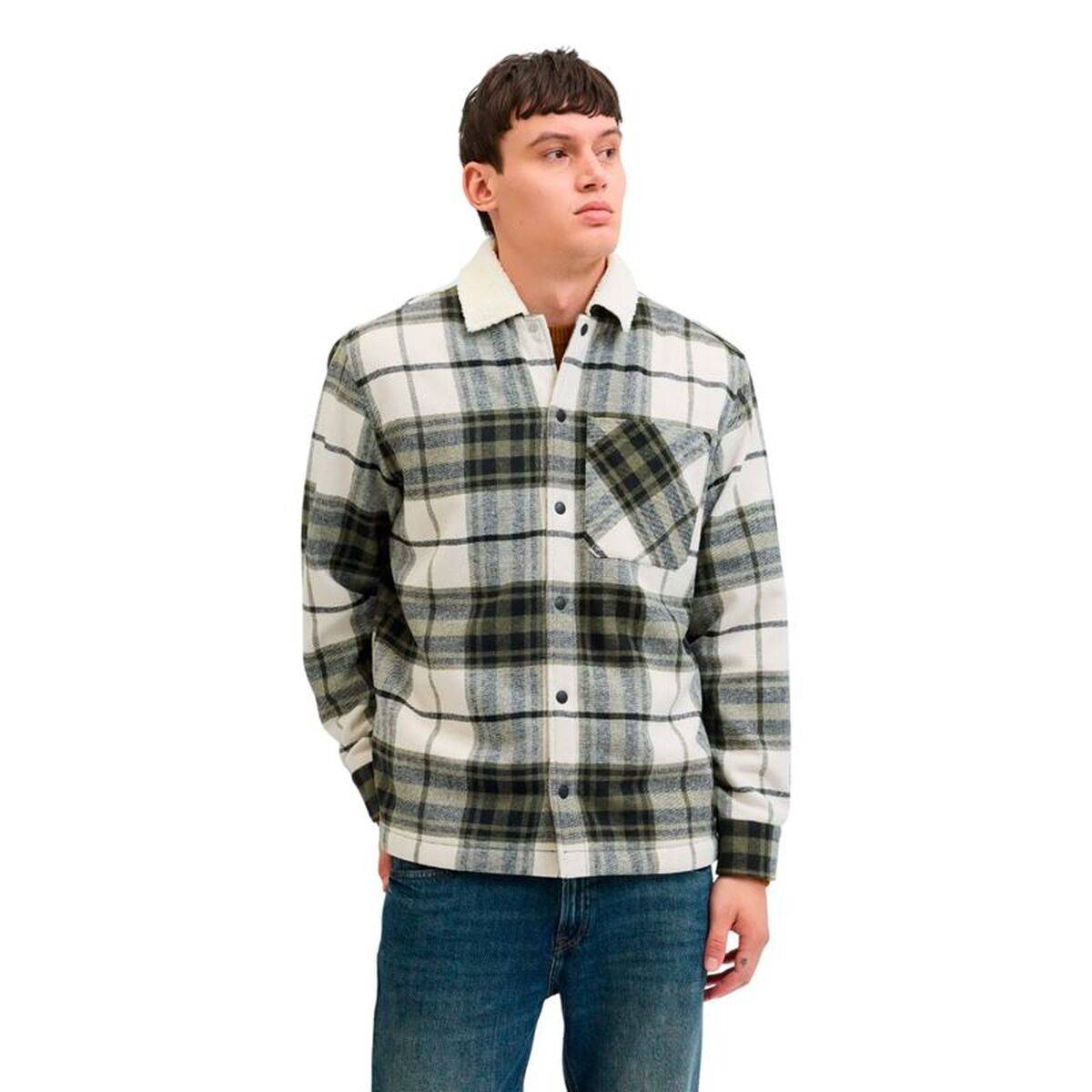 Camisa de Manga Larga Hombre Jack & Jones Jjzac Teddy Overshirt Ls Oliva