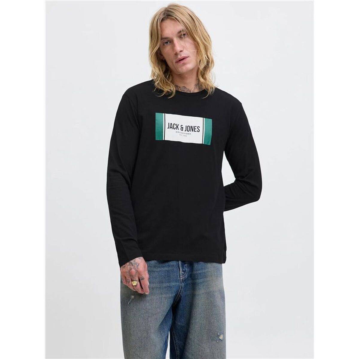 Camiseta de Manga Larga Hombre Jack & Jones Jjhayato Ls Crew Negro