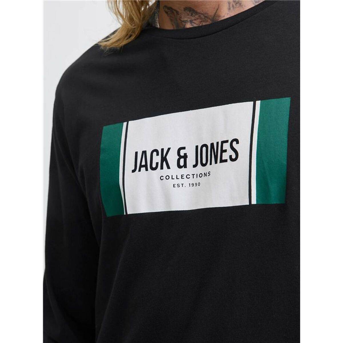 Camiseta de Manga Larga Hombre Jack & Jones Jjhayato Ls Crew Negro