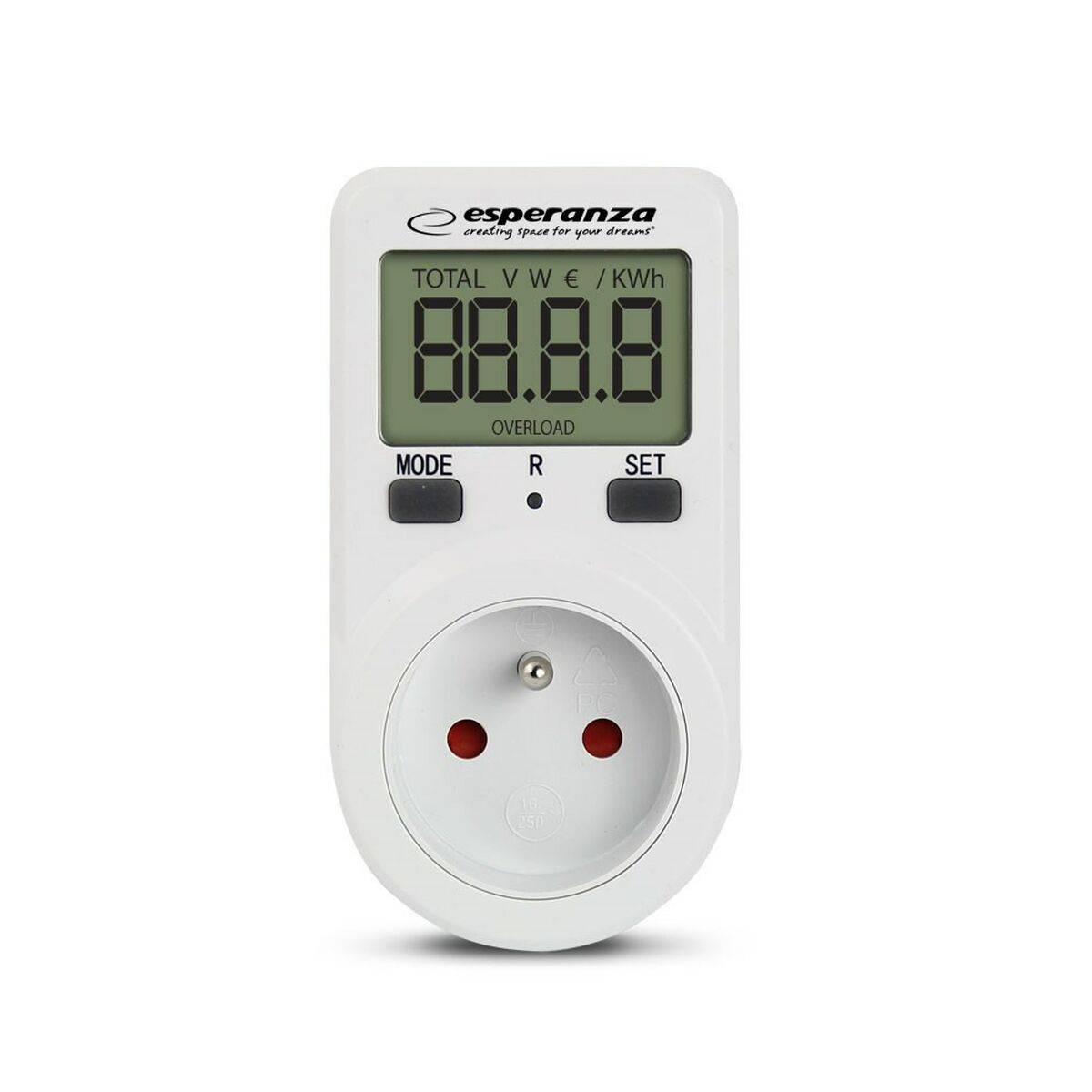 Enchufe con monitor de consumo eléctrico Esperanza ELA102 Blanco 3680 W
