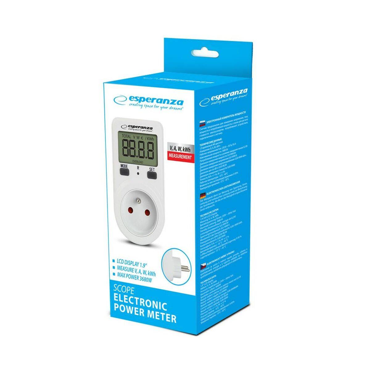 Enchufe con monitor de consumo eléctrico Esperanza ELA102 Blanco 3680 W