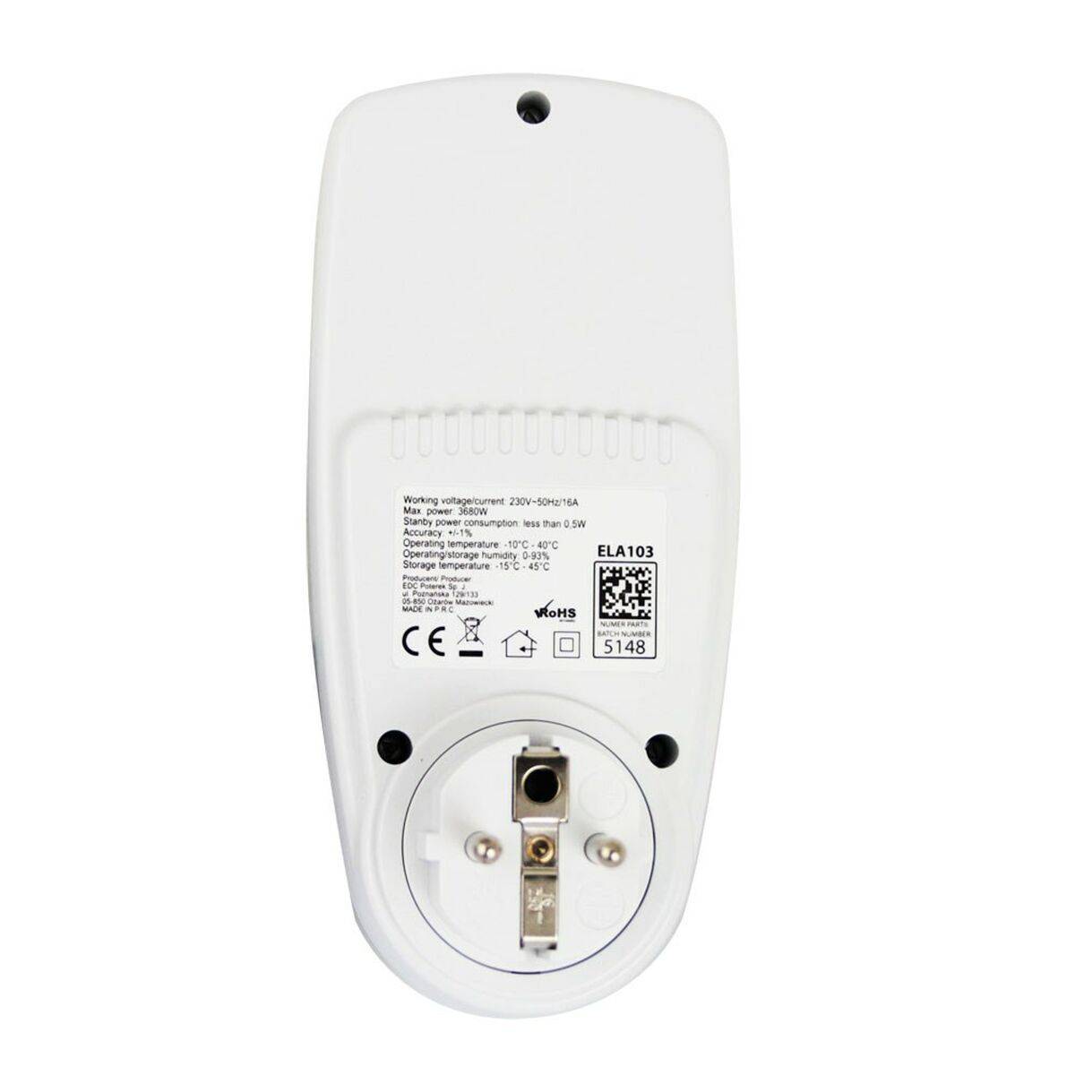 Enchufe con monitor de consumo eléctrico Esperanza ELA103 Blanco 3680 W