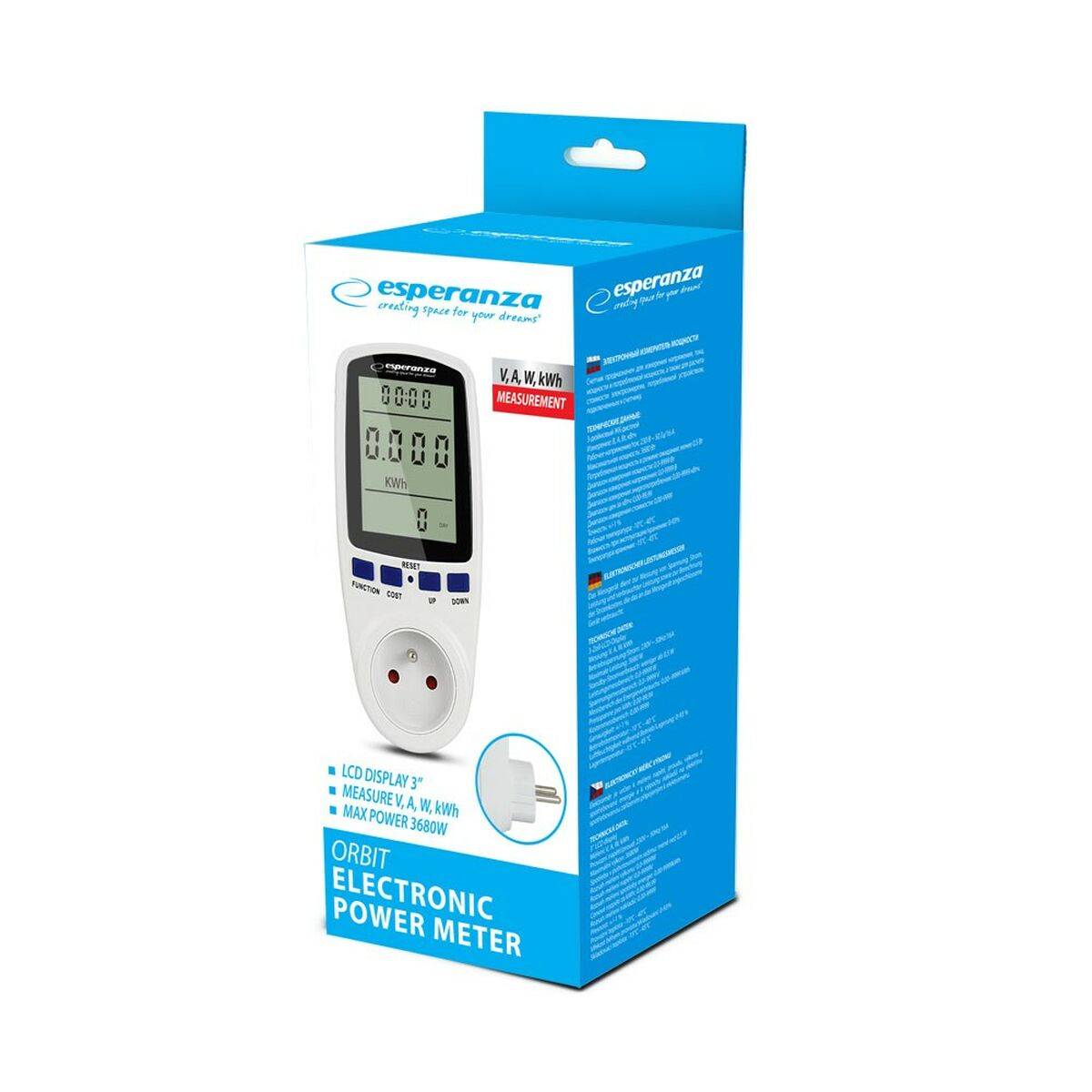 Enchufe con monitor de consumo eléctrico Esperanza ELA103 Blanco 3680 W