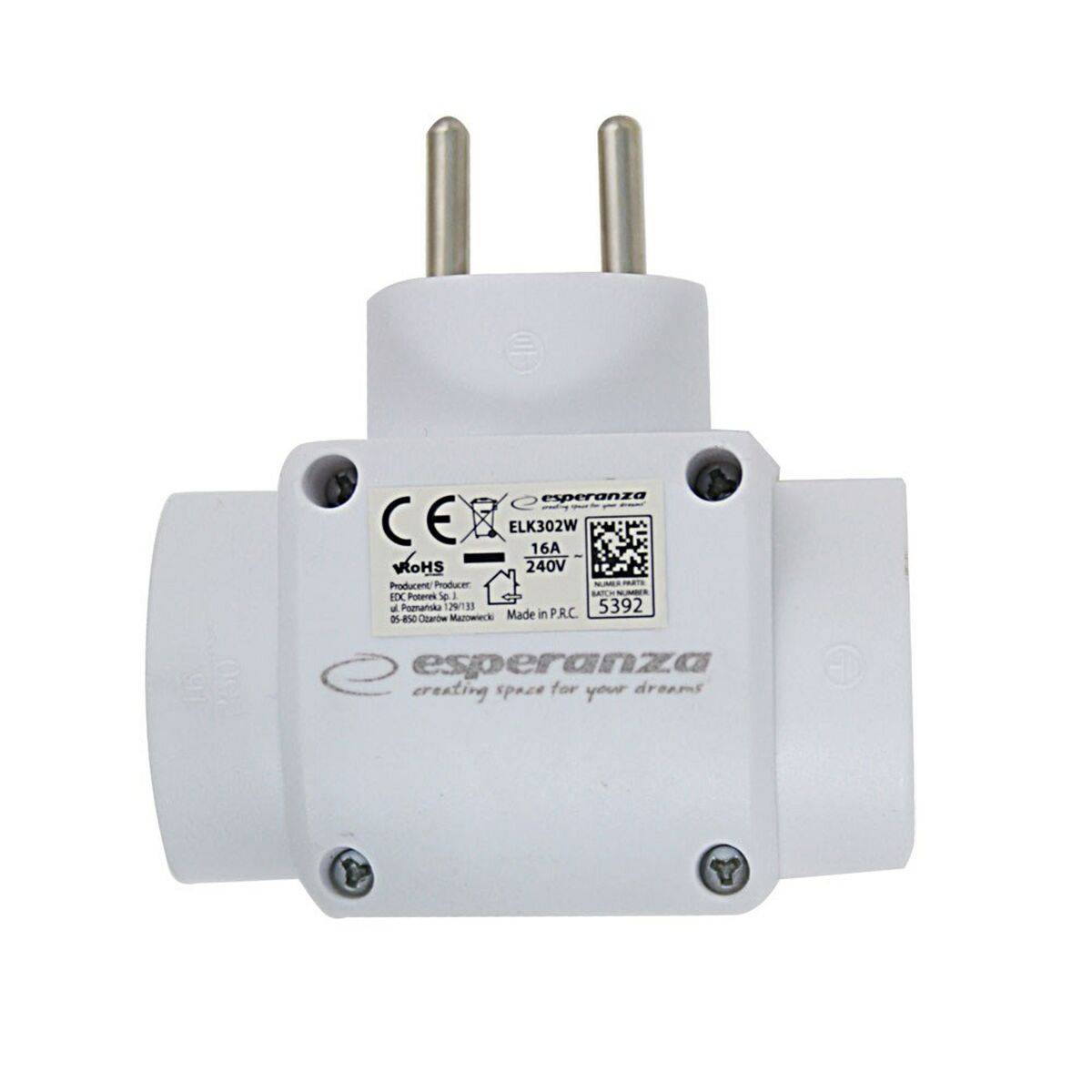 Ladrón de enchufe Esperanza ELK302W 3 Enchufes