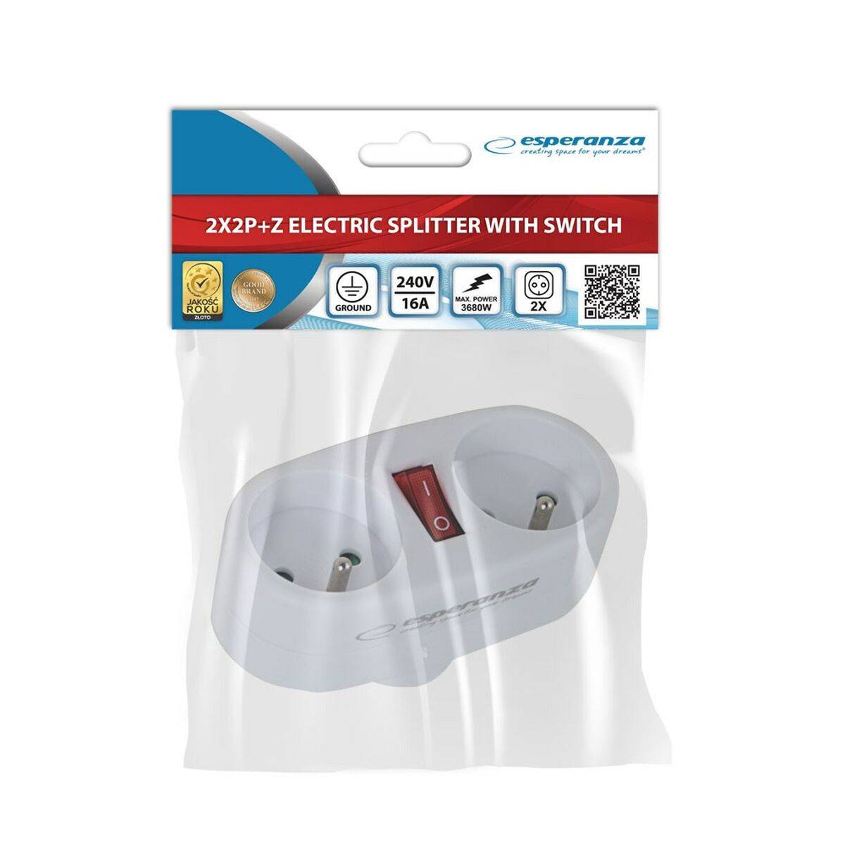 Ladrón de enchufe Esperanza ELK306W 2 Enchufes