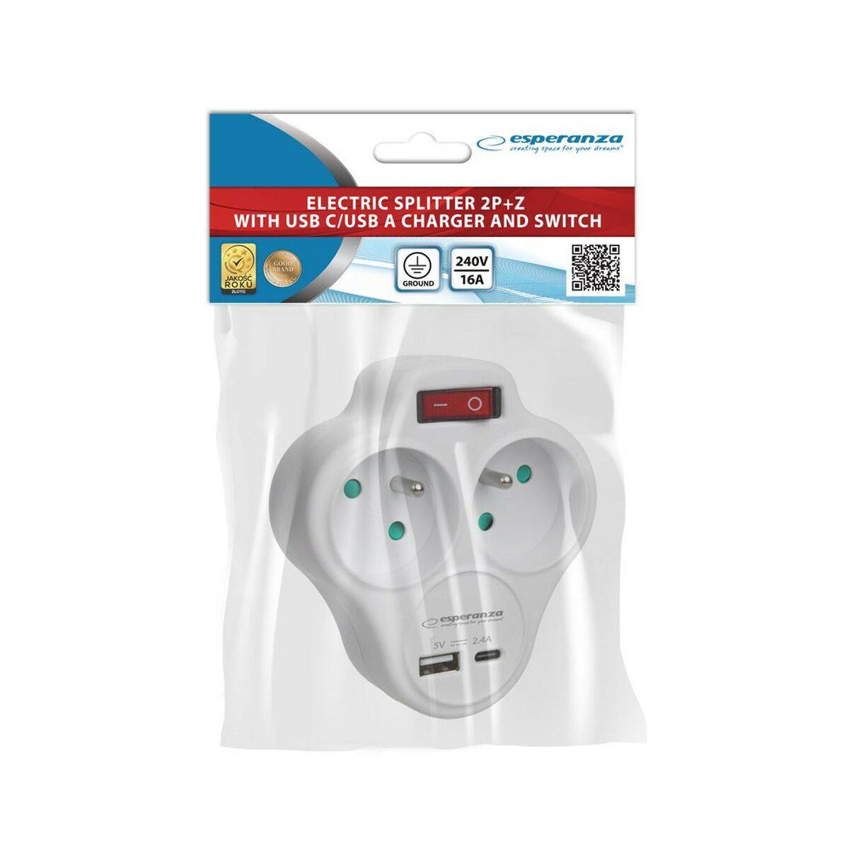 Ladrón de enchufe Esperanza ELK311W 2 Enchufes