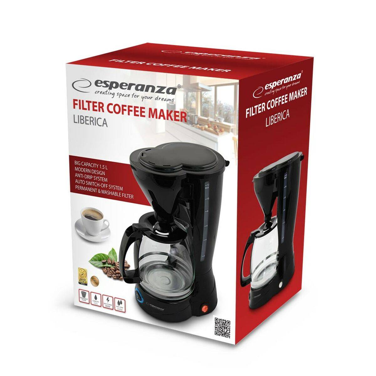 Cafetera Eléctrica Esperanza EKC009 Negro 800 W 1,5 L