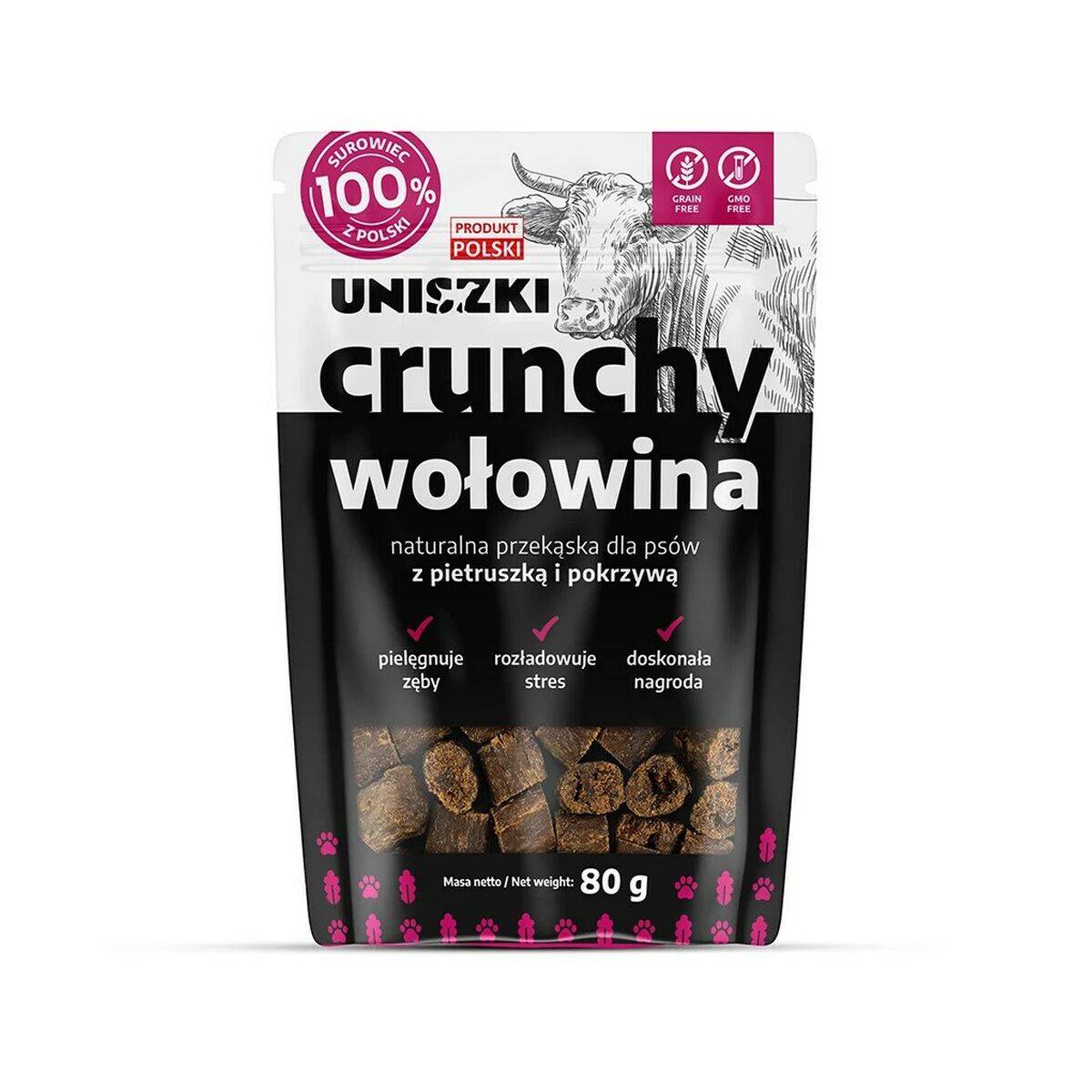 Snack para Perros Uniszki Crunchy Ternera con Perejil y Ortiga Carne de vacuno 80 g