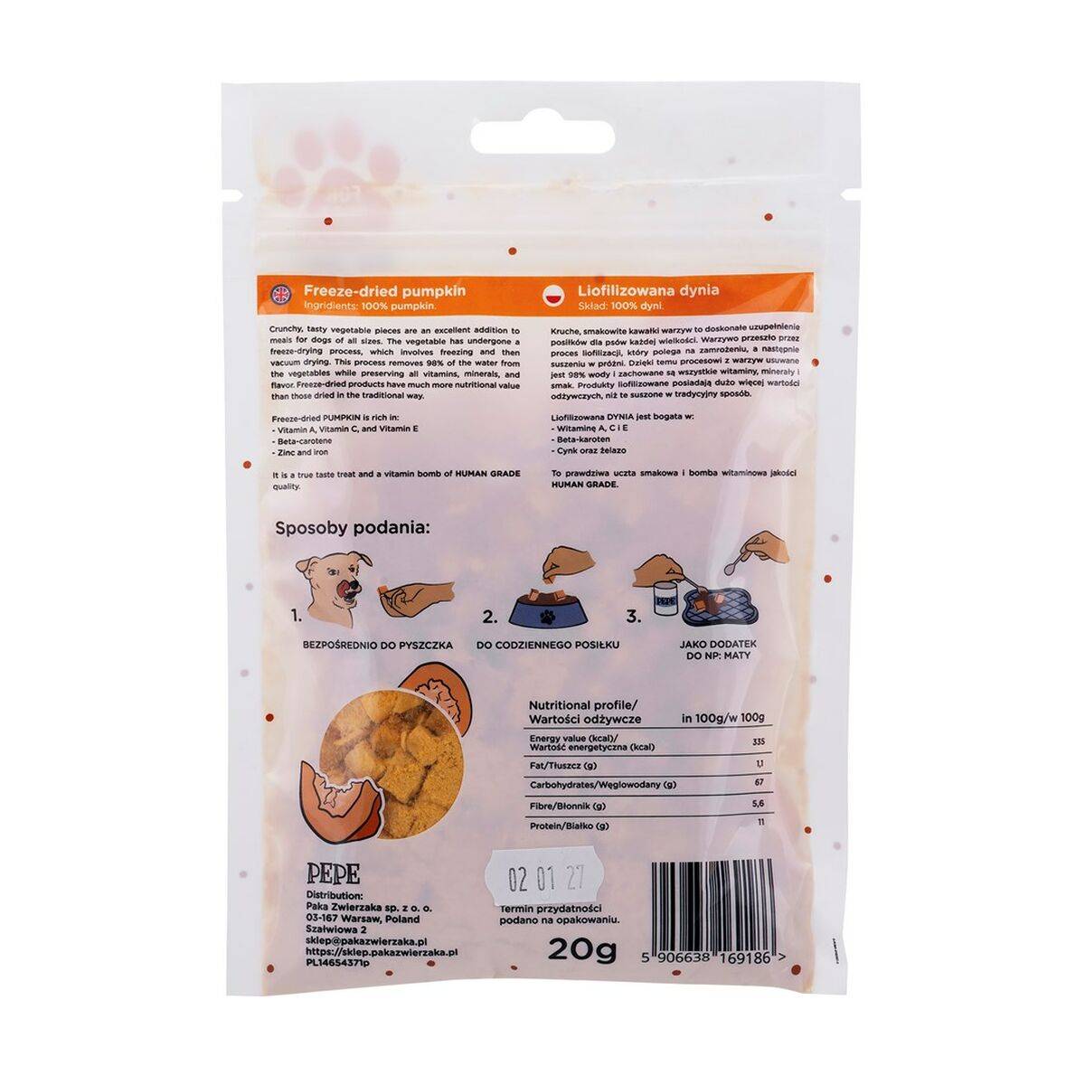 Snack para Perros Paka Zwierzaka Pepe Lio Pumpkin Verduras 20 g