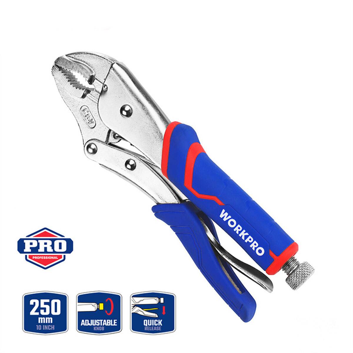 Alicates de presión Workpro pro cr-m Resistente Ajustable Regulable Mango bimaterial 250 mm
