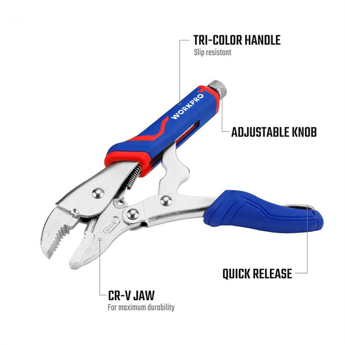 Alicates de presión Workpro pro cr-m Resistente Ajustable Regulable Mango bimaterial 250 mm