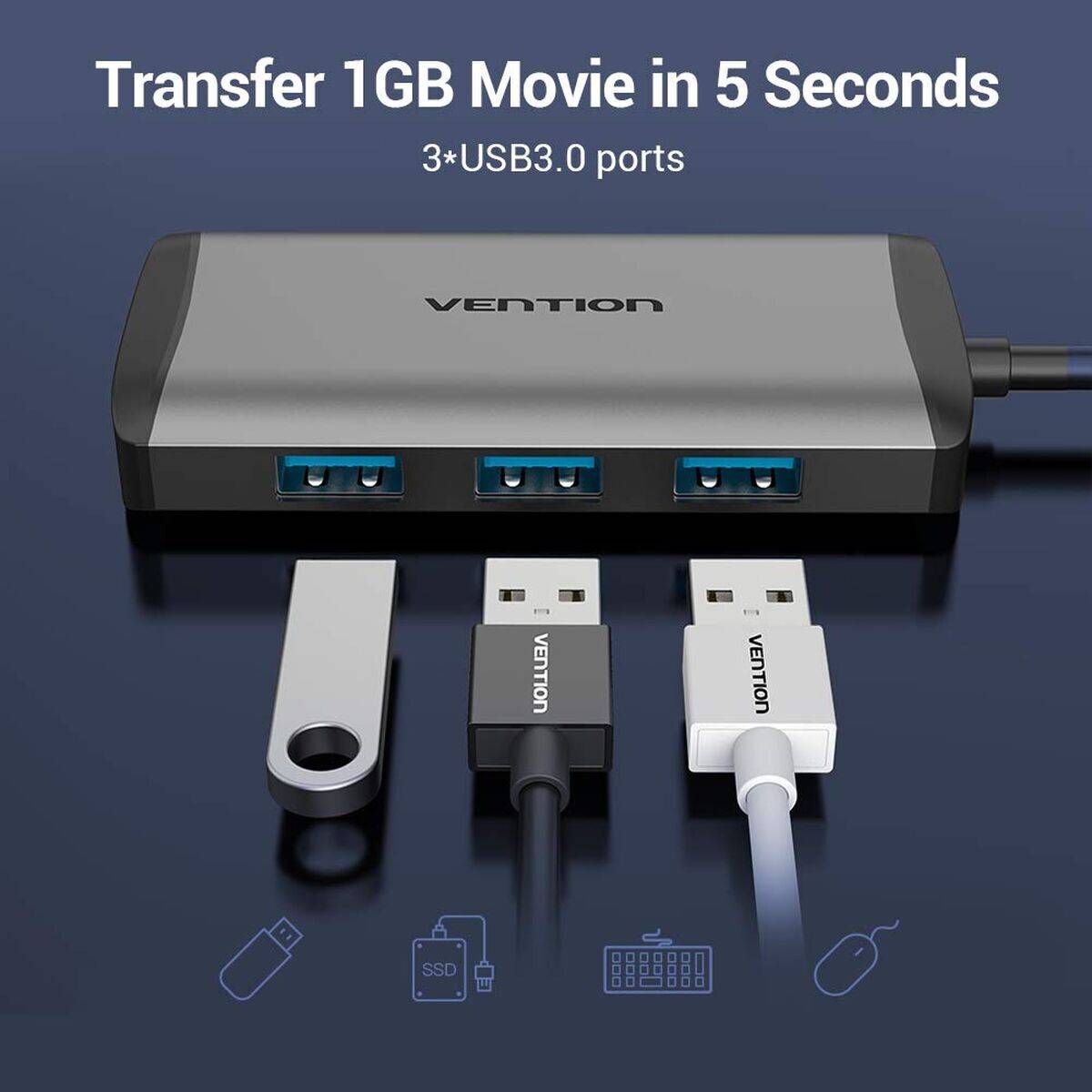 Hub USB Vention CNCHB Negro Gris