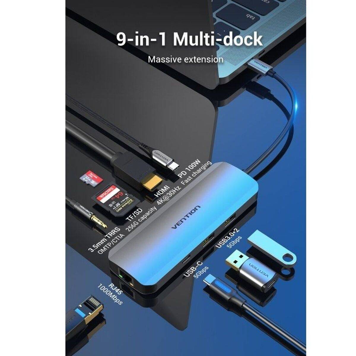 Hub USB Vention TOMHB Plateado 100 W