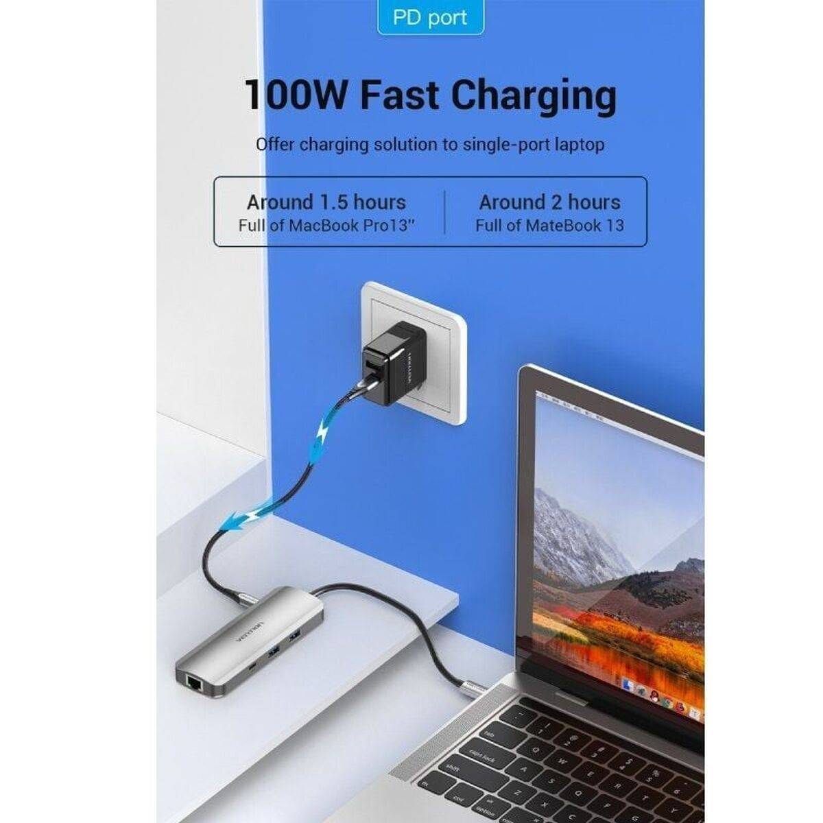 Hub USB Vention TOMHB Plateado 100 W