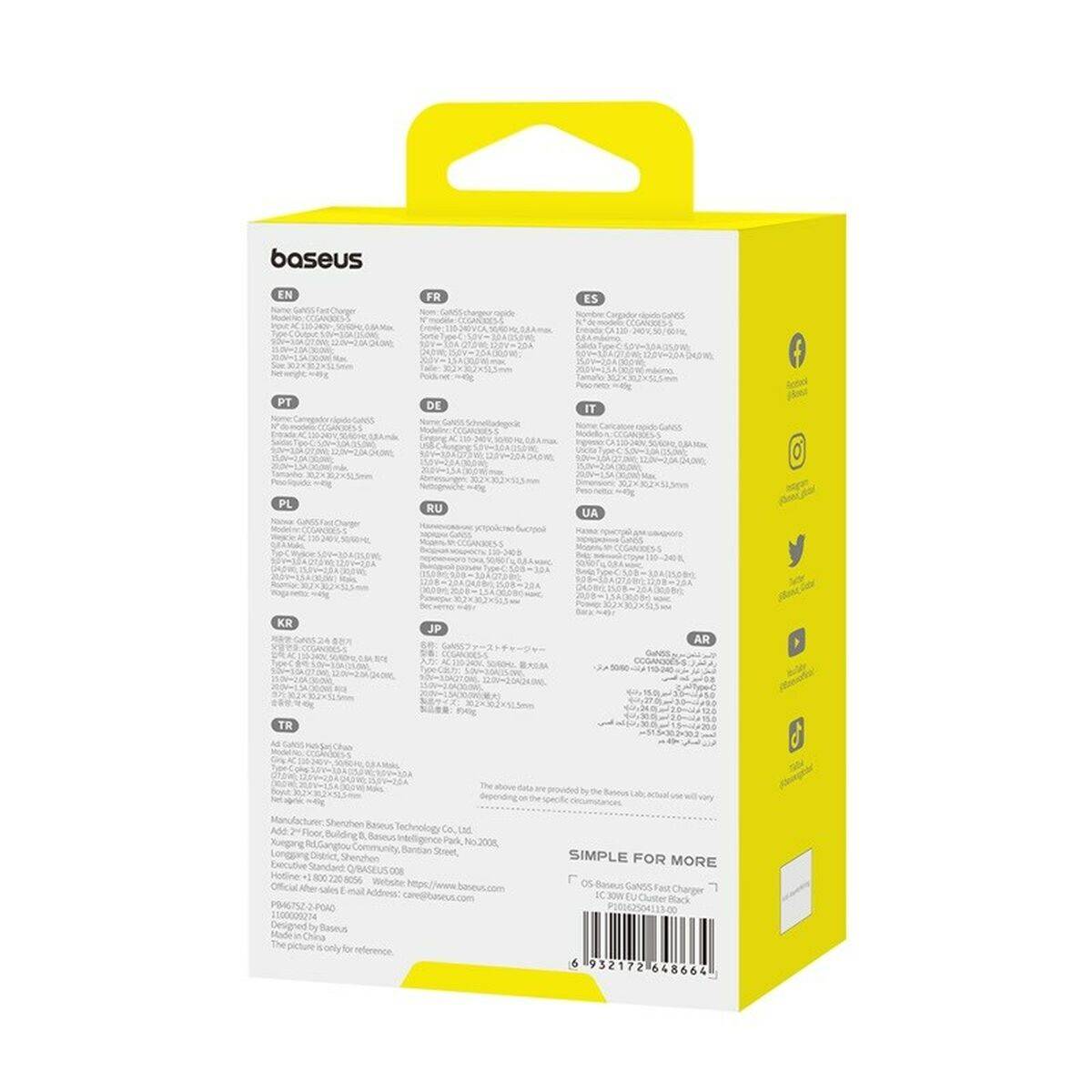 Cargador de Pared Baseus P10162504113-00 Negro 30 W