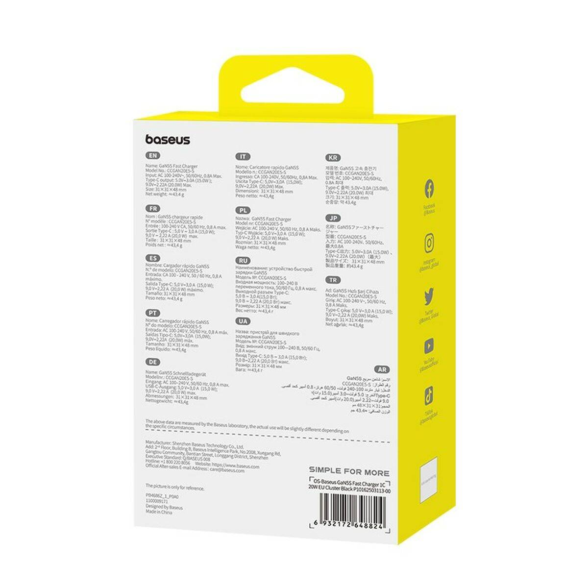 Cargador de Pared Baseus P10162503113-00 Negro 20 W