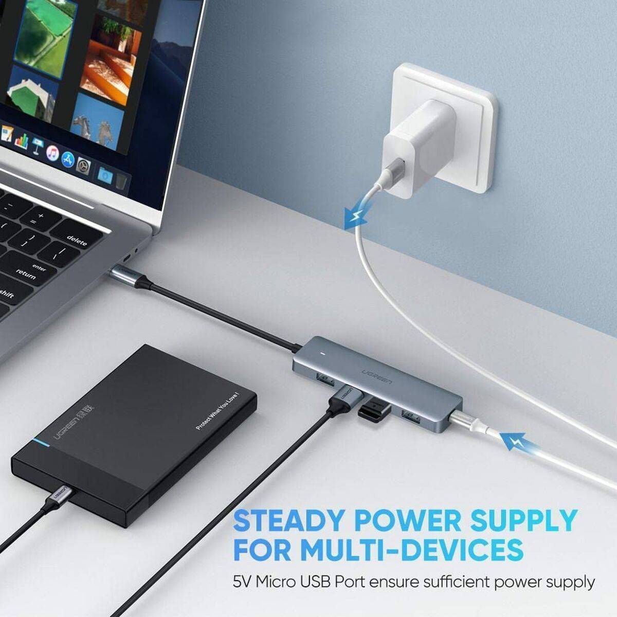 Hub USB Ugreen 64266 Plateado