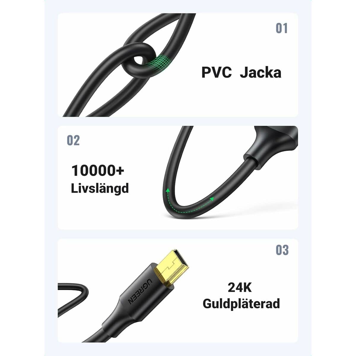Cable USB 2.0 A a Mini USB B Ugreen 10386 Negro 3 m