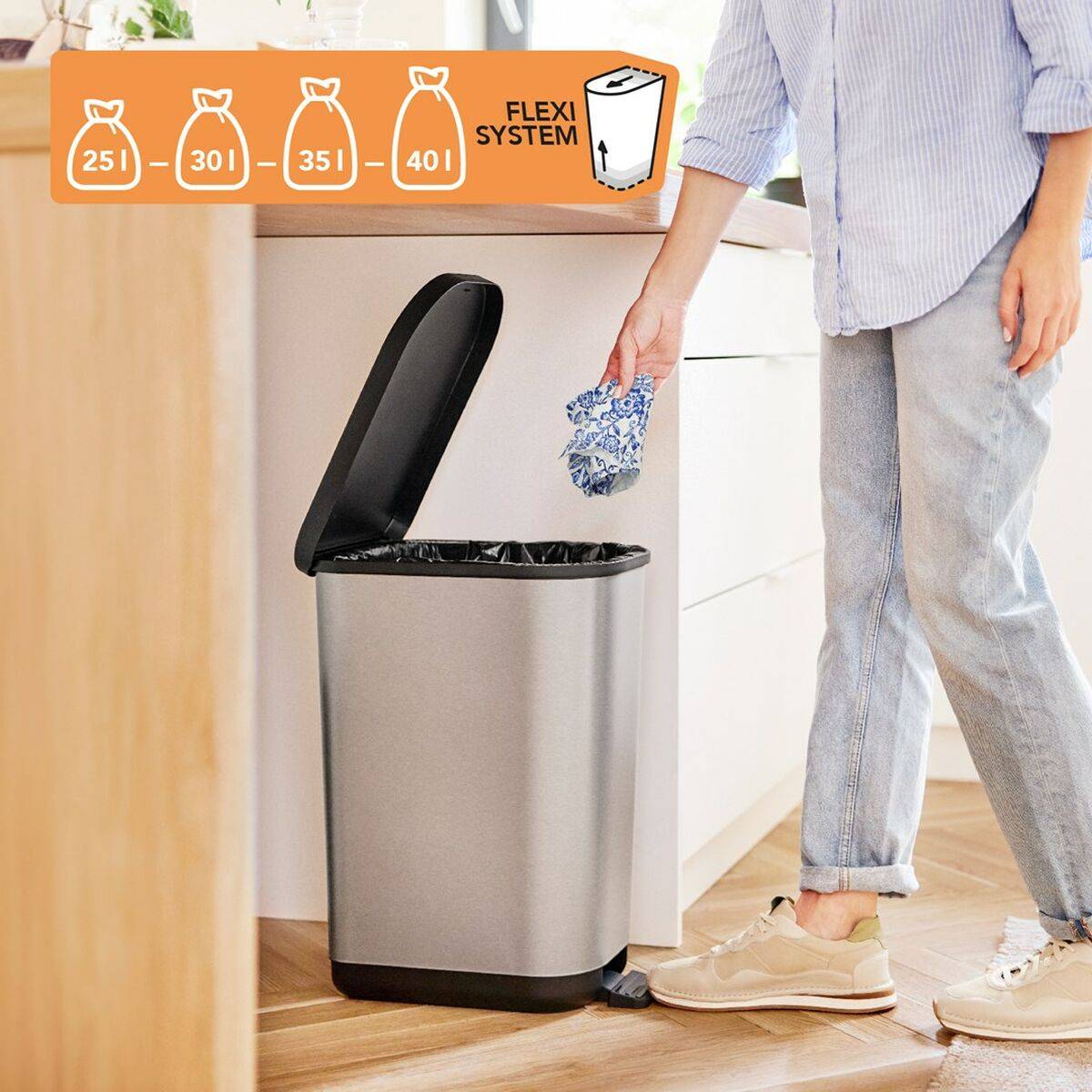Cubo de Basura con Pedal Rotho Ribo Graphite Grafito Plástico 35 L