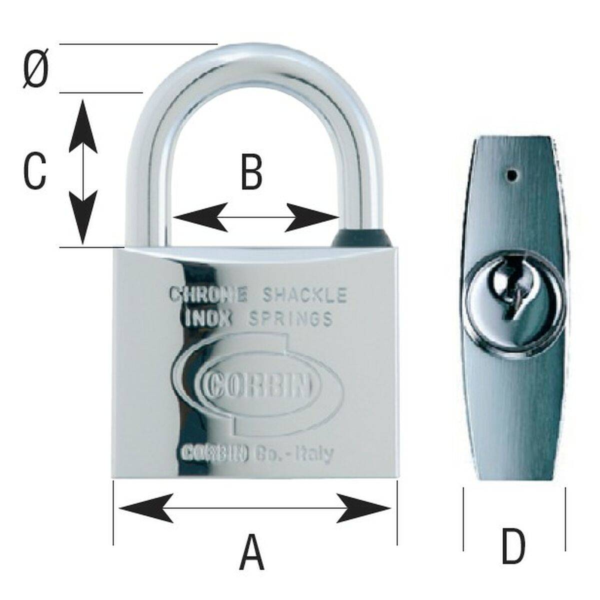 Candado de llave CORBIN Euromarine 4 mm 25 mm Arco Acero Inoxidable Latón