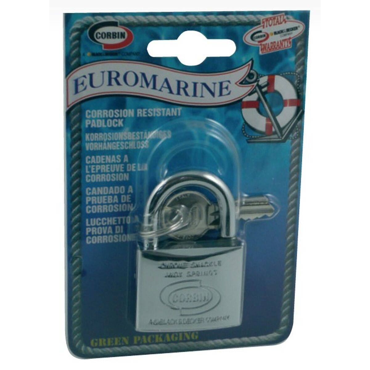 Candado de llave CORBIN Euromarine 60 mm Arco Acero Inoxidable Latón