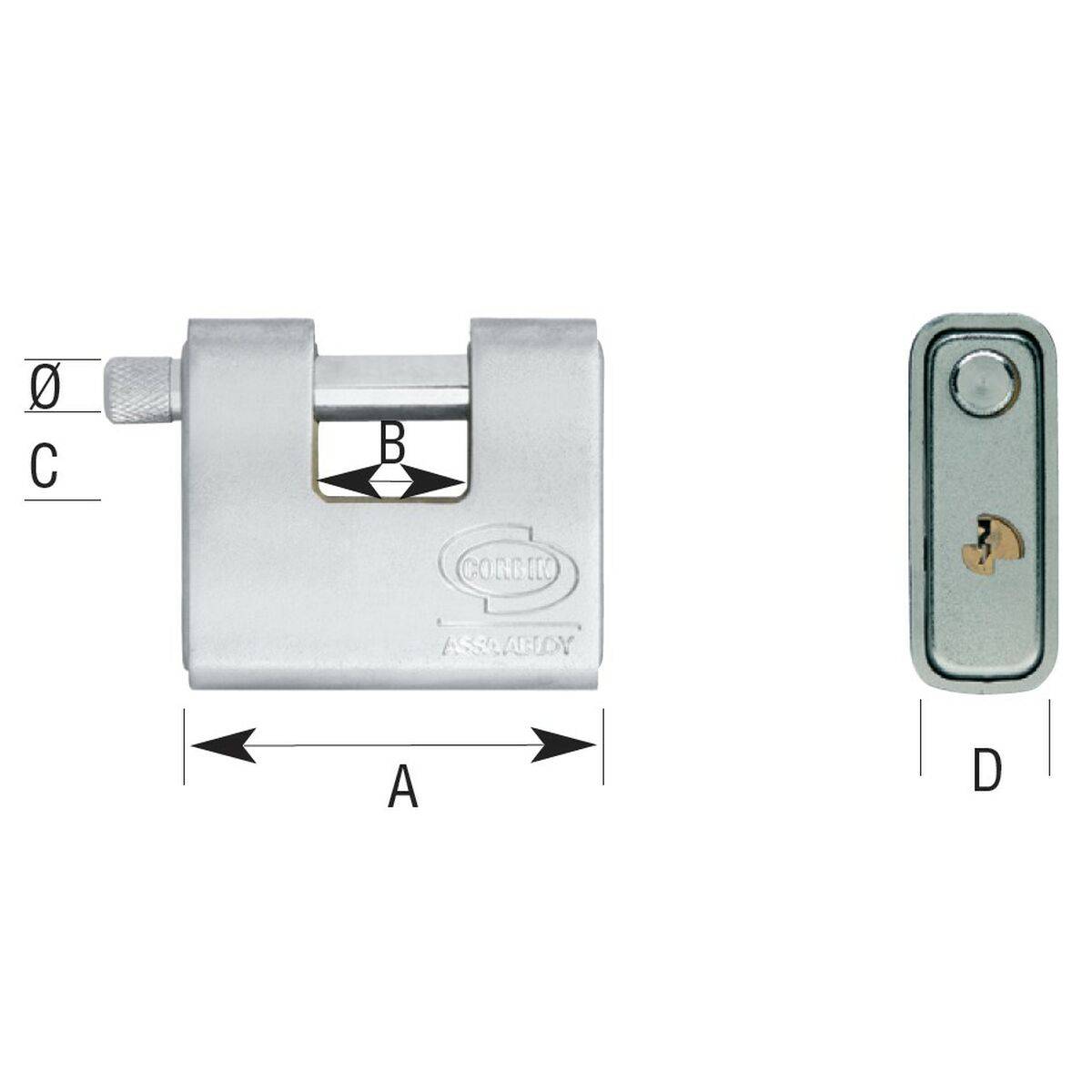 Candado de llave CORBIN Rectangular Latón Acero Blindado