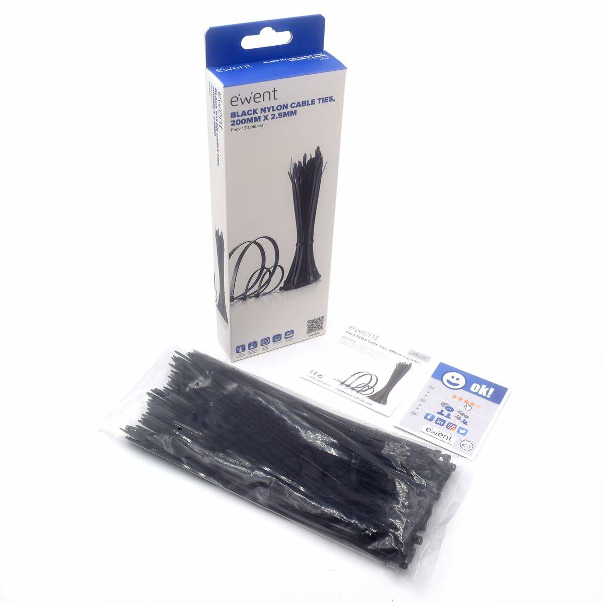 Bridas para cables Ewent EW1564 Negro 100 Piezas (100 Unidades)