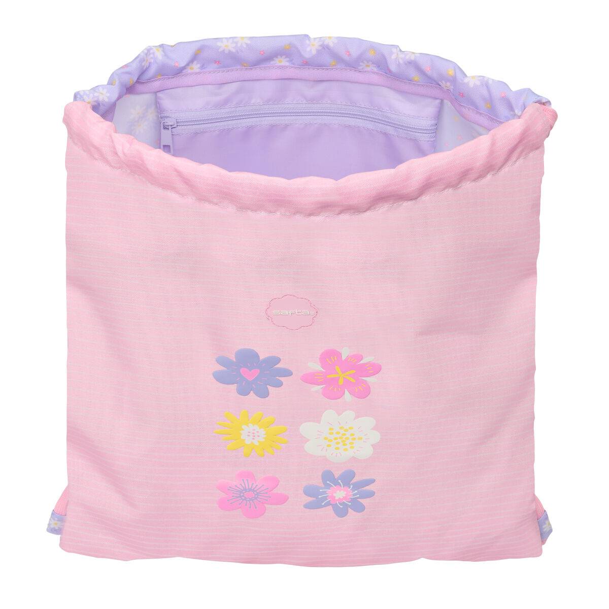 Bolsa Mochila con Cuerdas Safta Bouquet Rosa Lila 35 x 40 x 1 cm
