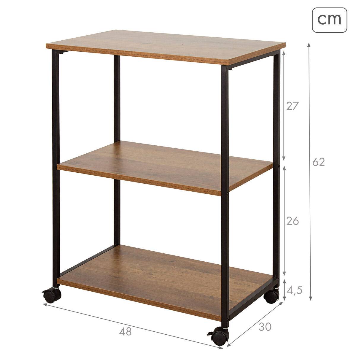 Estantería Max Home Hierro Madera MDF 3 Estantes 48 X 62 X 30 CM