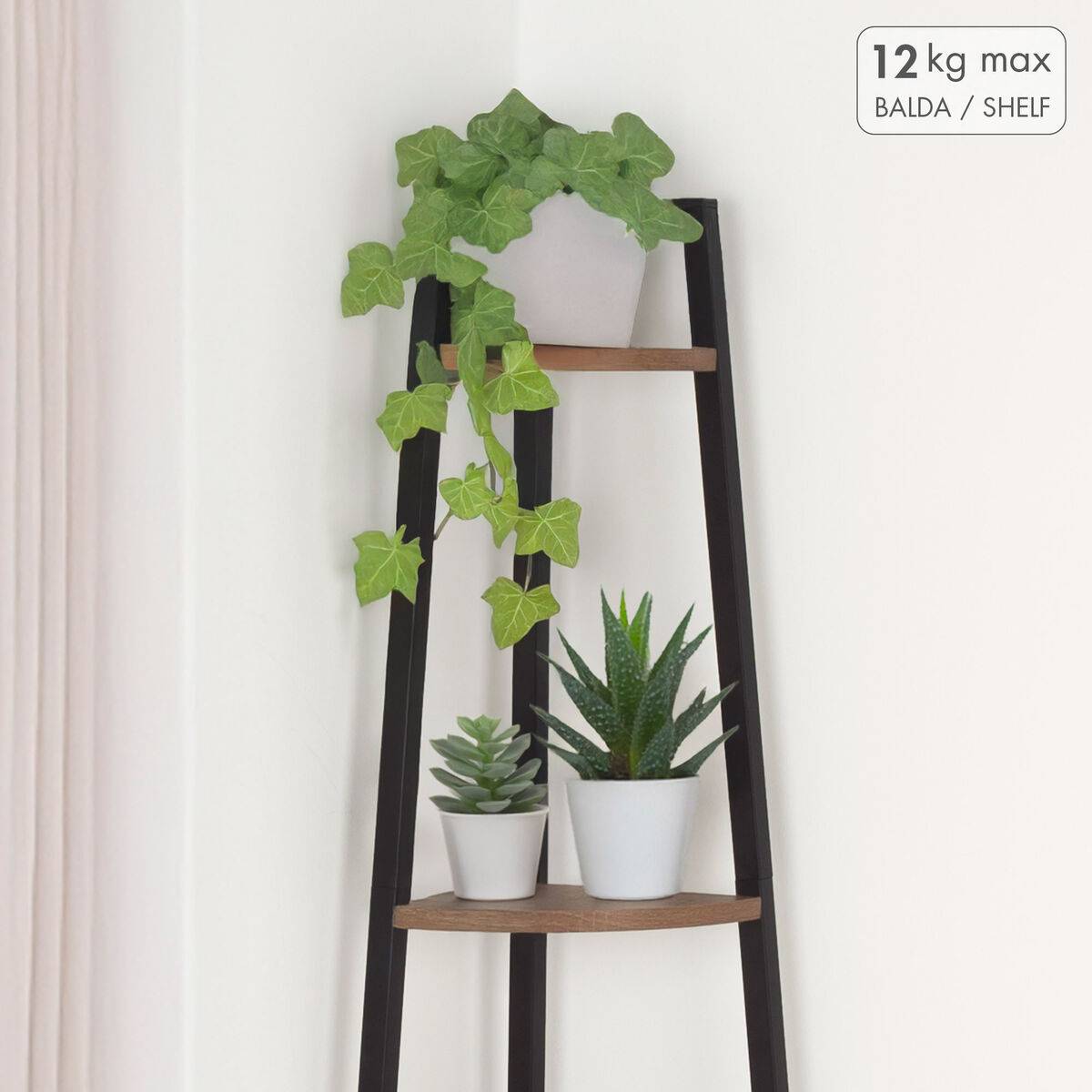 Estantería Max Home Negro Hierro Madera MDF 4 Estantes 30 x 135 x 30 cm