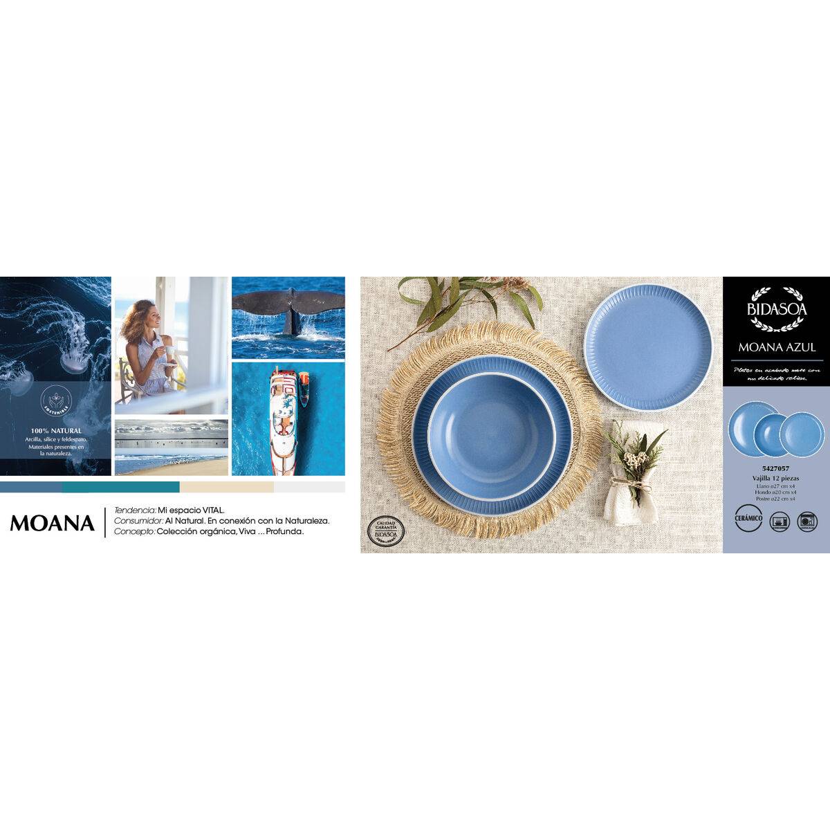 Vajilla Bidasoa Moana Azul Cerámica 12 Piezas