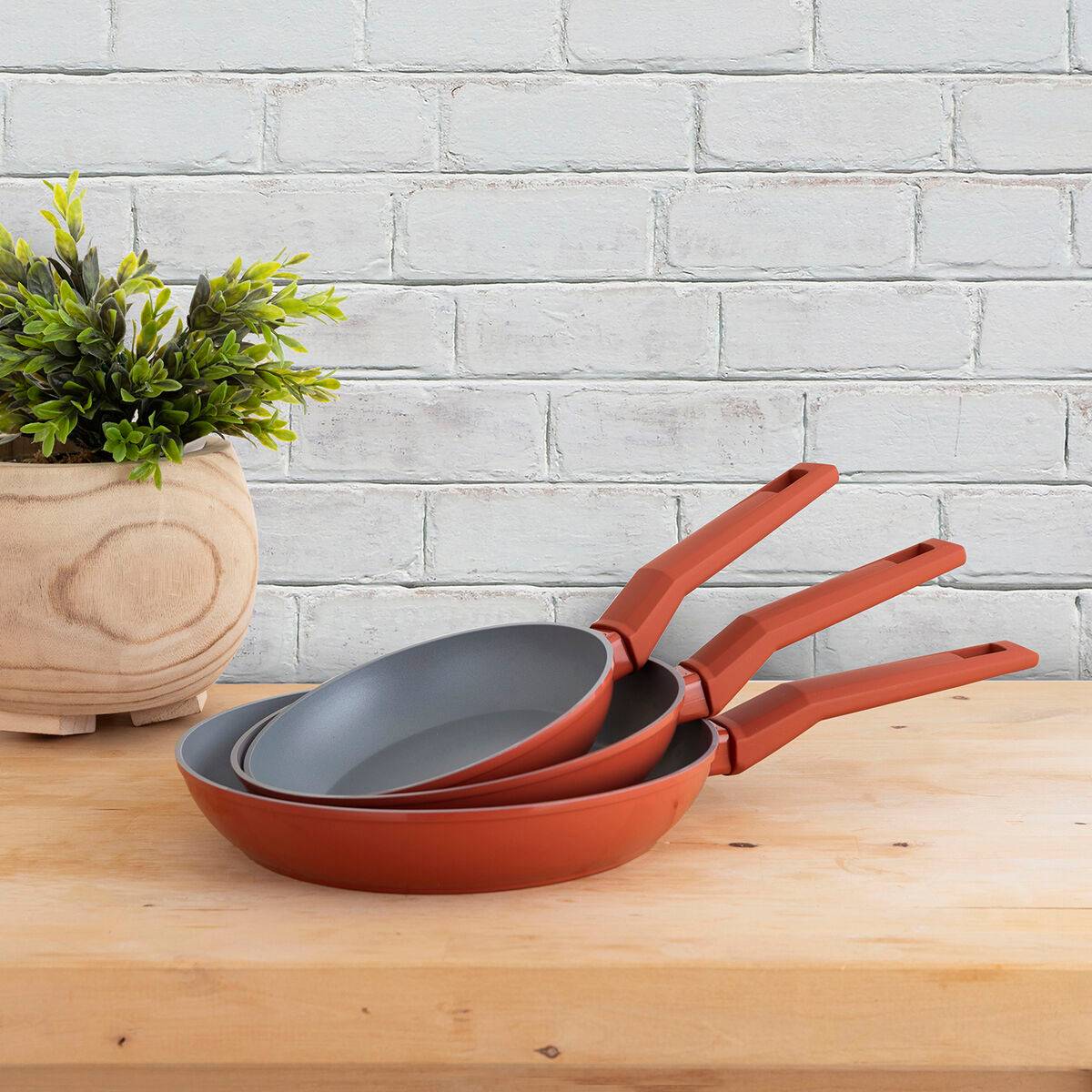 Set de Sartenes Bidasoa Zocco Gris Terracota Metal 3 Piezas