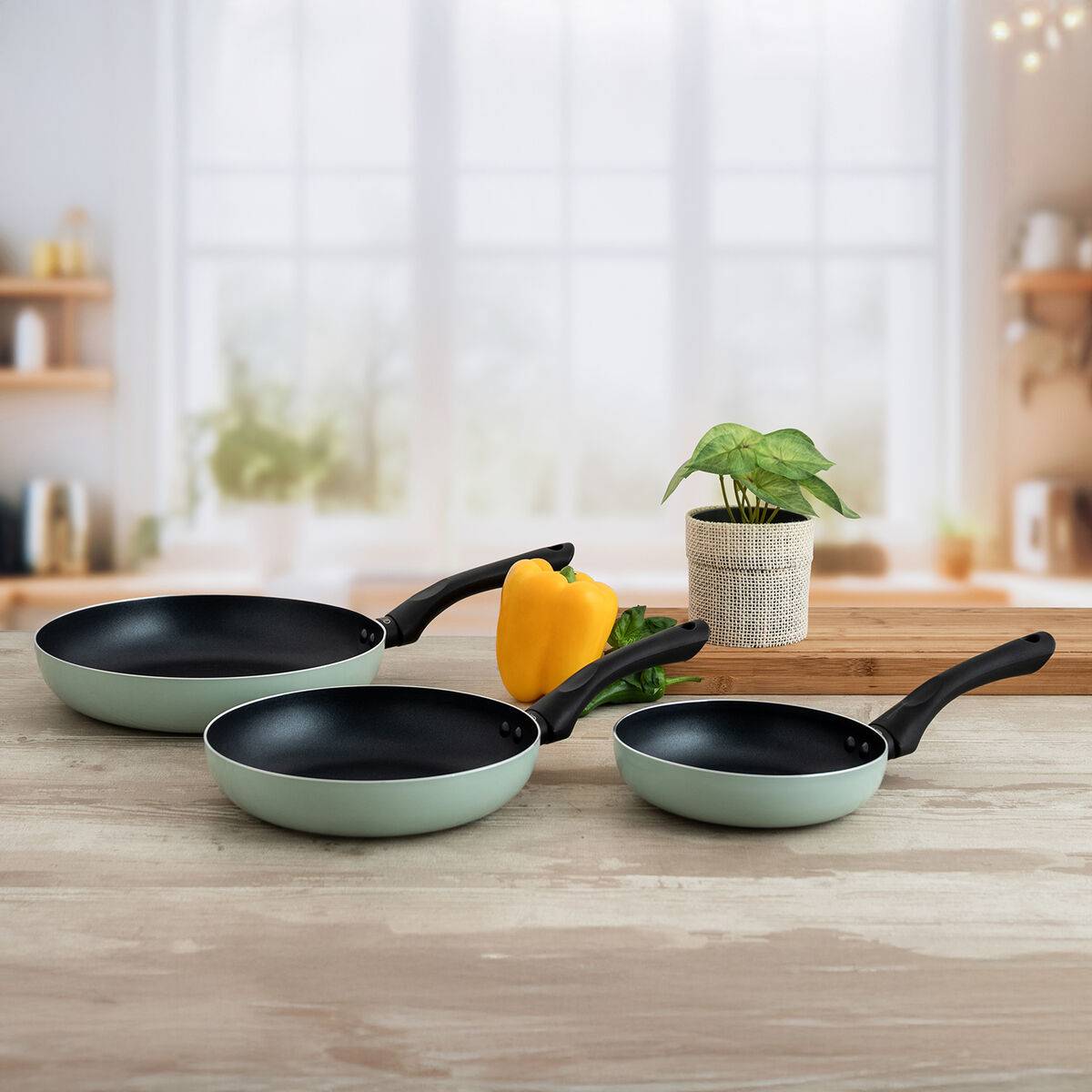 Set de Sartenes Quid Tropic Verde Metal 3 Piezas