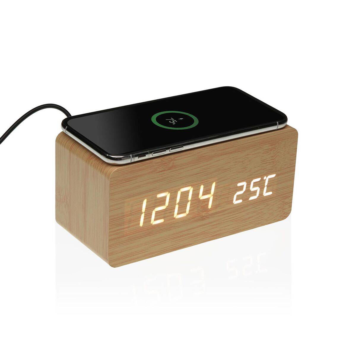 Reloj-Despertador Versa Madera MDF Minimalista 7 x 7 x 15 cm