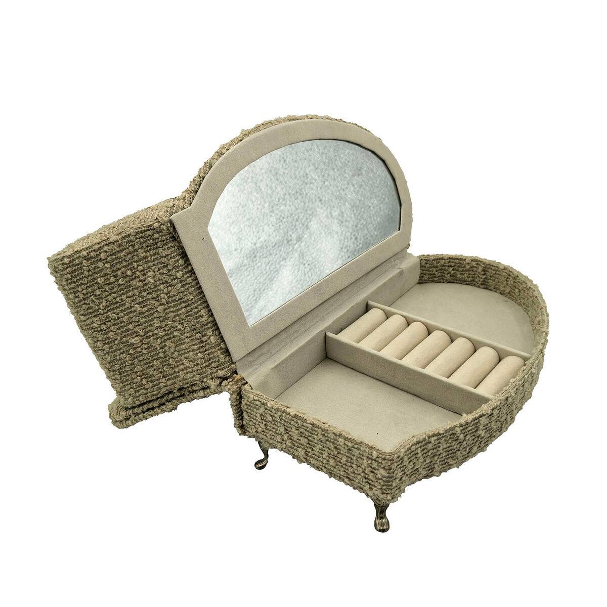 Caja-Joyero Versa Gris Poliéster Metal Espejo Madera MDF 12,5 X 17 X 26,5 CM Sofá