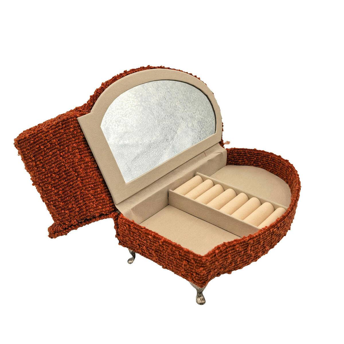 Caja-Joyero Versa Rojo Poliéster Metal Espejo Madera MDF 12,5 X 17 X 26,5 CM Sofá