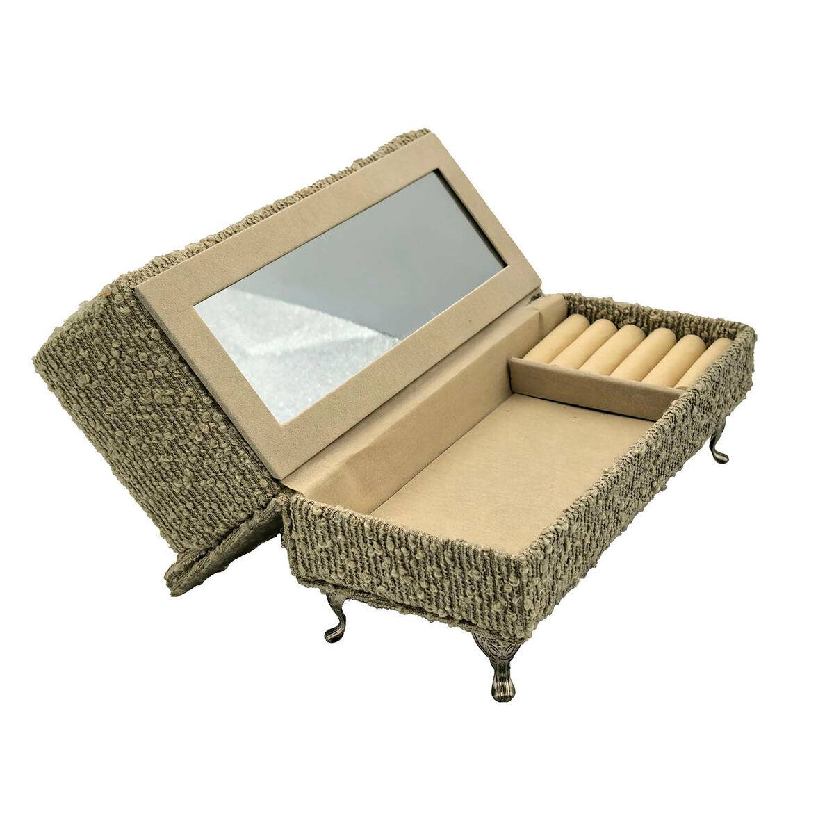 Caja-Joyero Versa Gris Poliéster Metal Espejo Madera MDF 9,5 X 12,5 X 23,5 CM Sofá