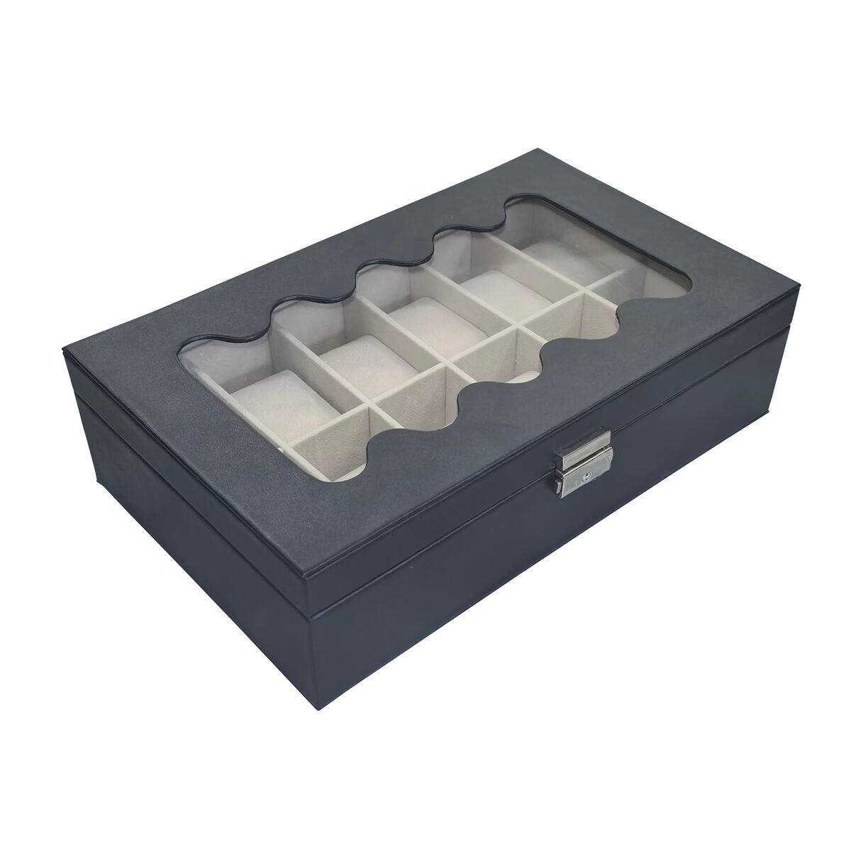 Caja para Relojes Versa Negro Poliuretano Papel Espejo Madera MDF 20 x 8,5 x 32,5 cm