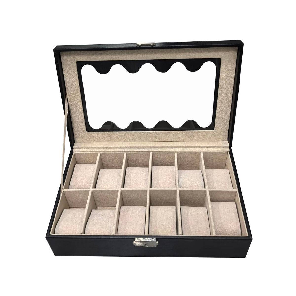 Caja para Relojes Versa Negro Poliuretano Papel Espejo Madera MDF 20 x 8,5 x 32,5 cm