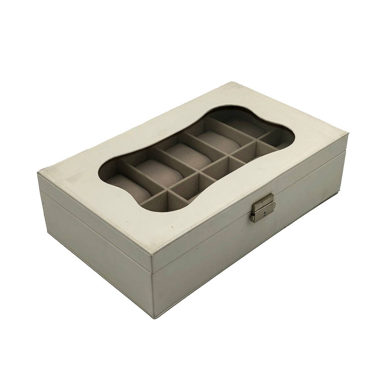 Caja para Relojes Versa Blanco Poliuretano Papel Espejo Madera MDF 20 x 8,5 x 32,5 cm