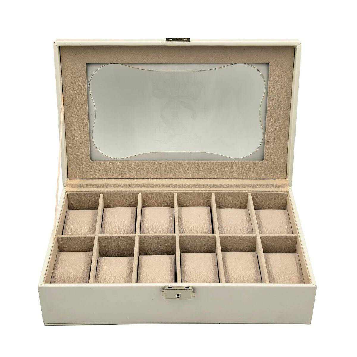 Caja para Relojes Versa Blanco Poliuretano Papel Espejo Madera MDF 20 x 8,5 x 32,5 cm