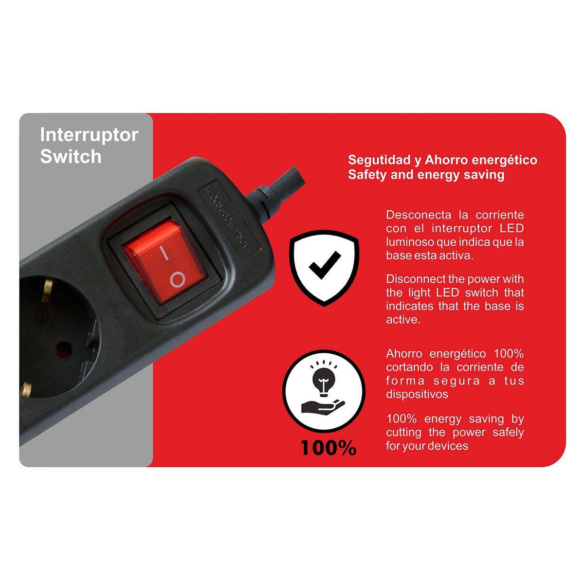 Regleta 3 Enchufes Schuko con Interruptor Silver Electronics 9643 Negro