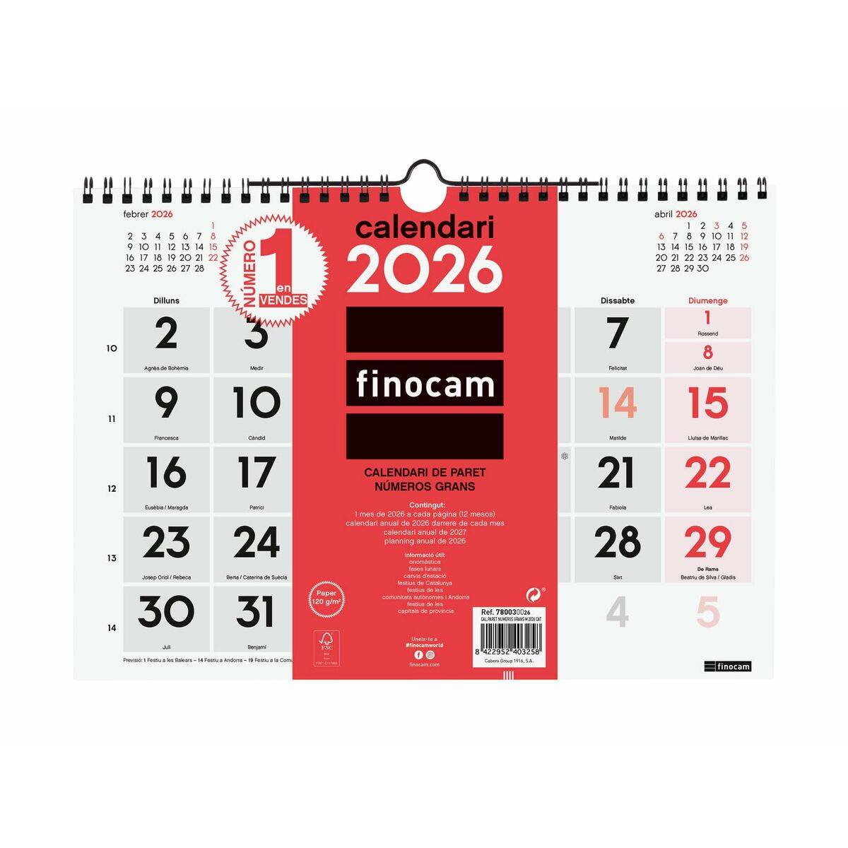 Calendario de pared Finocam A4 Papel 30 x 21 cm