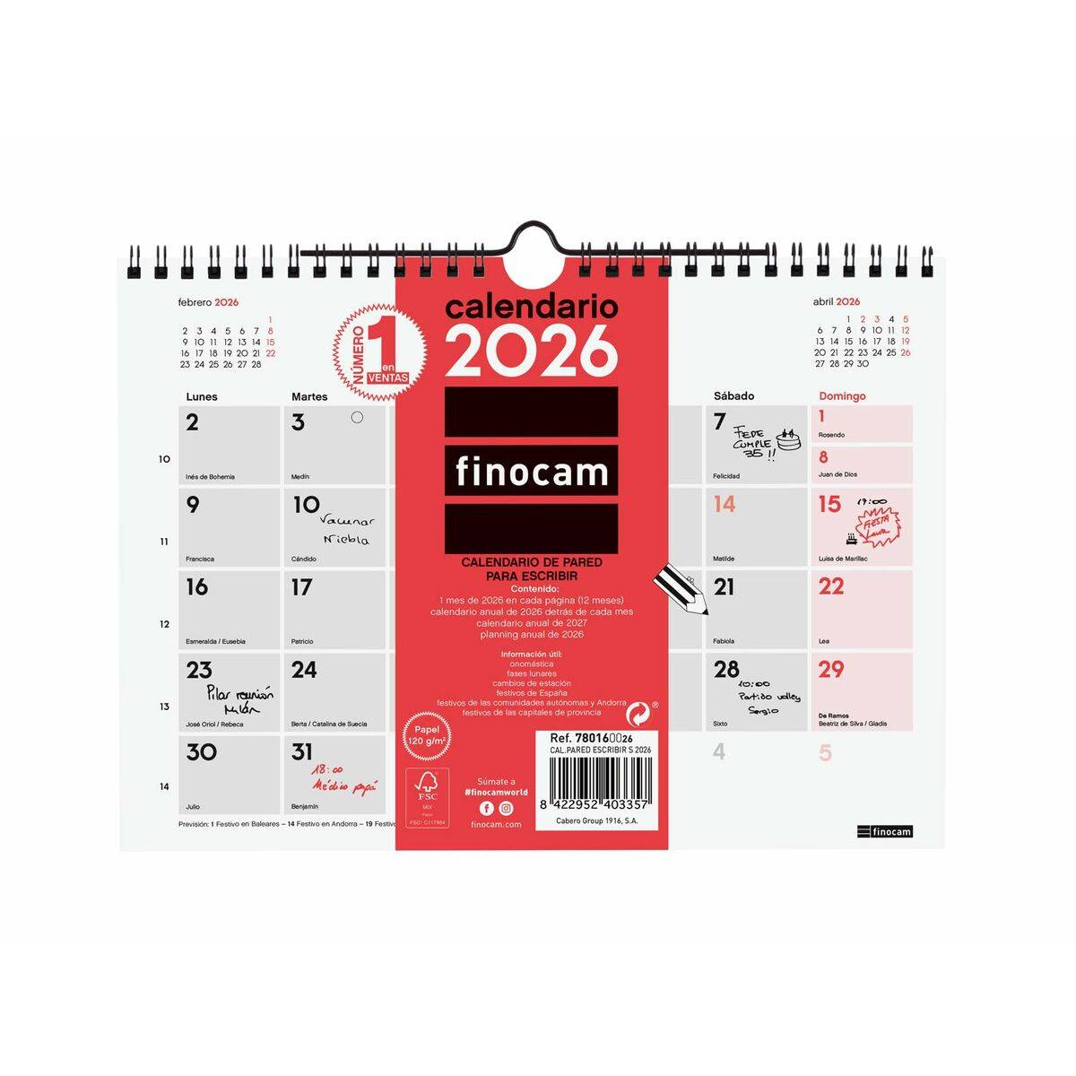 Calendario de pared Finocam Papel 21 x 15 cm