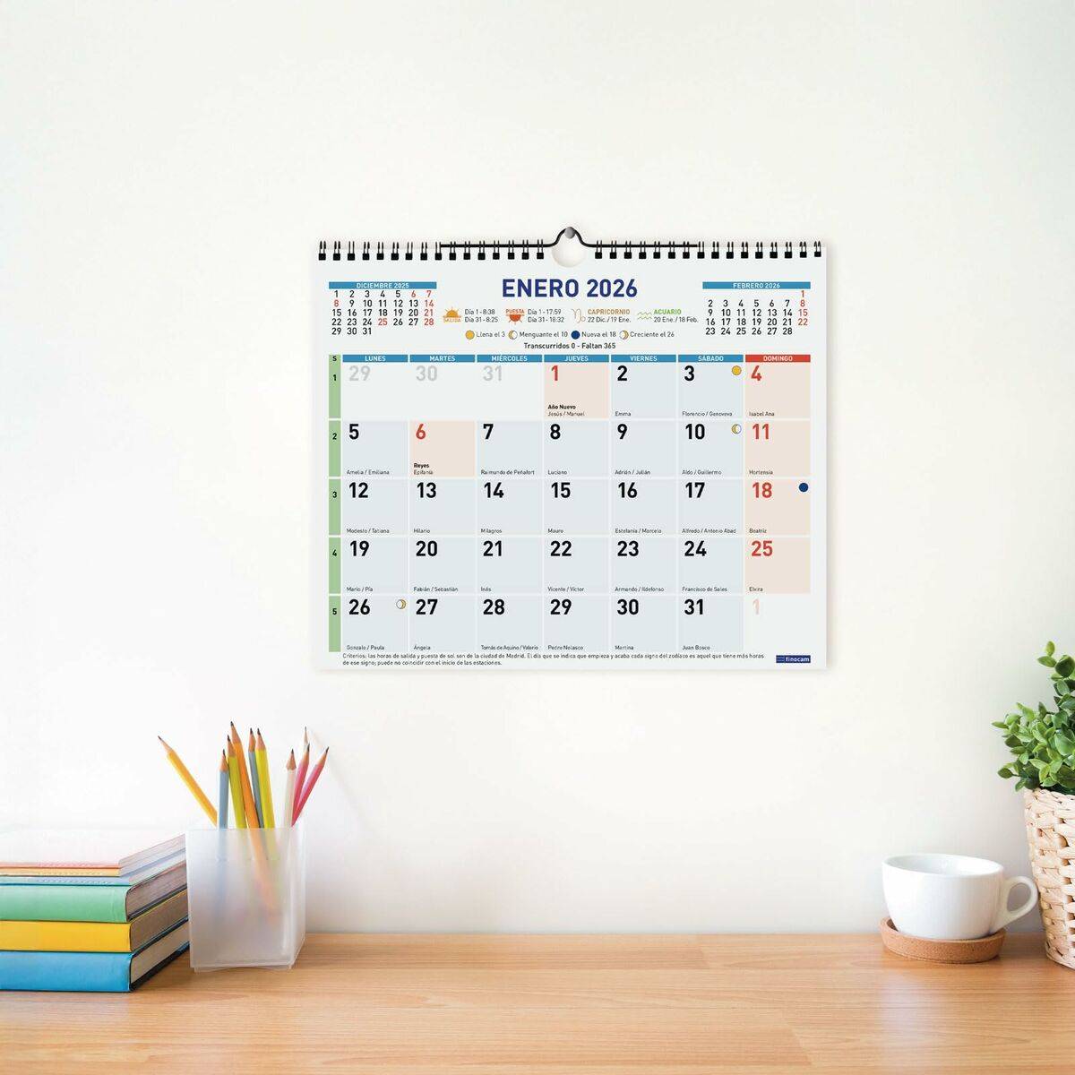 Calendario de pared Finocam Multicolor Papel 2026 30 x 24,7 cm