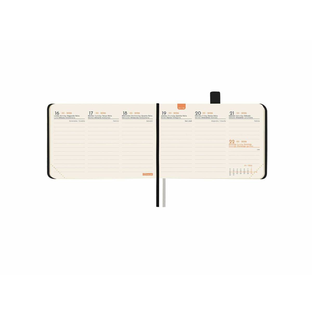 Agenda Finocam MÍNIMAL TEXTURA Negro Mini 10,4 x 7,3 cm 2026