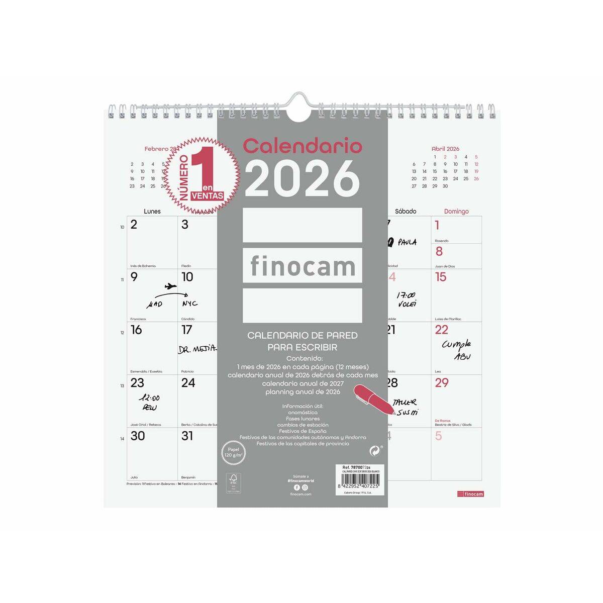 Calendario de pared Finocam Multicolor Papel 30 x 30 cm
