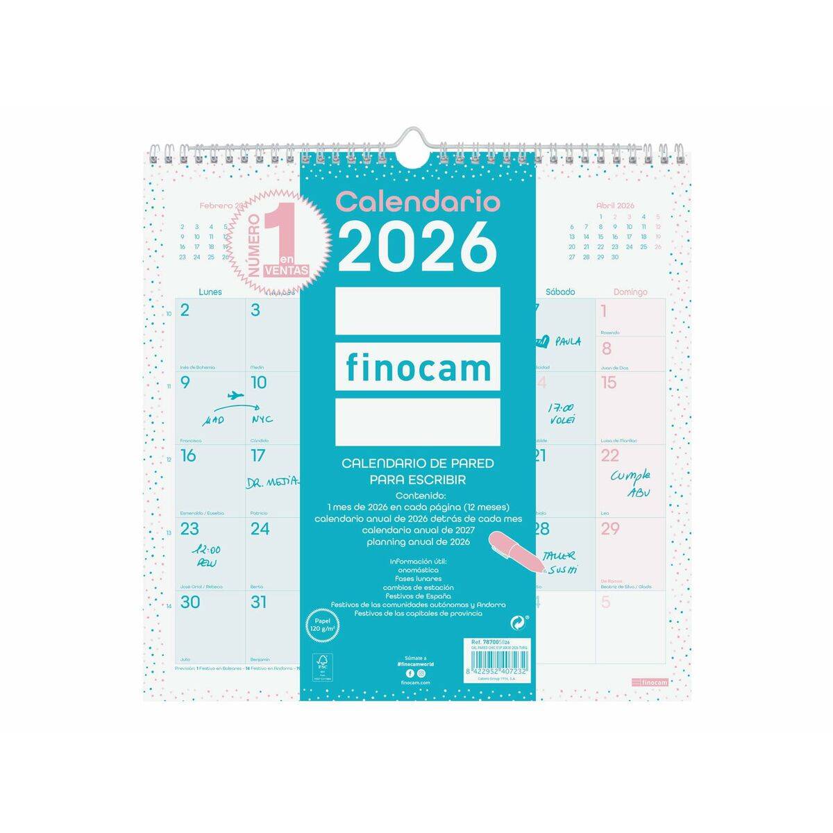 Calendario de pared Finocam Multicolor Papel 30 x 30 cm