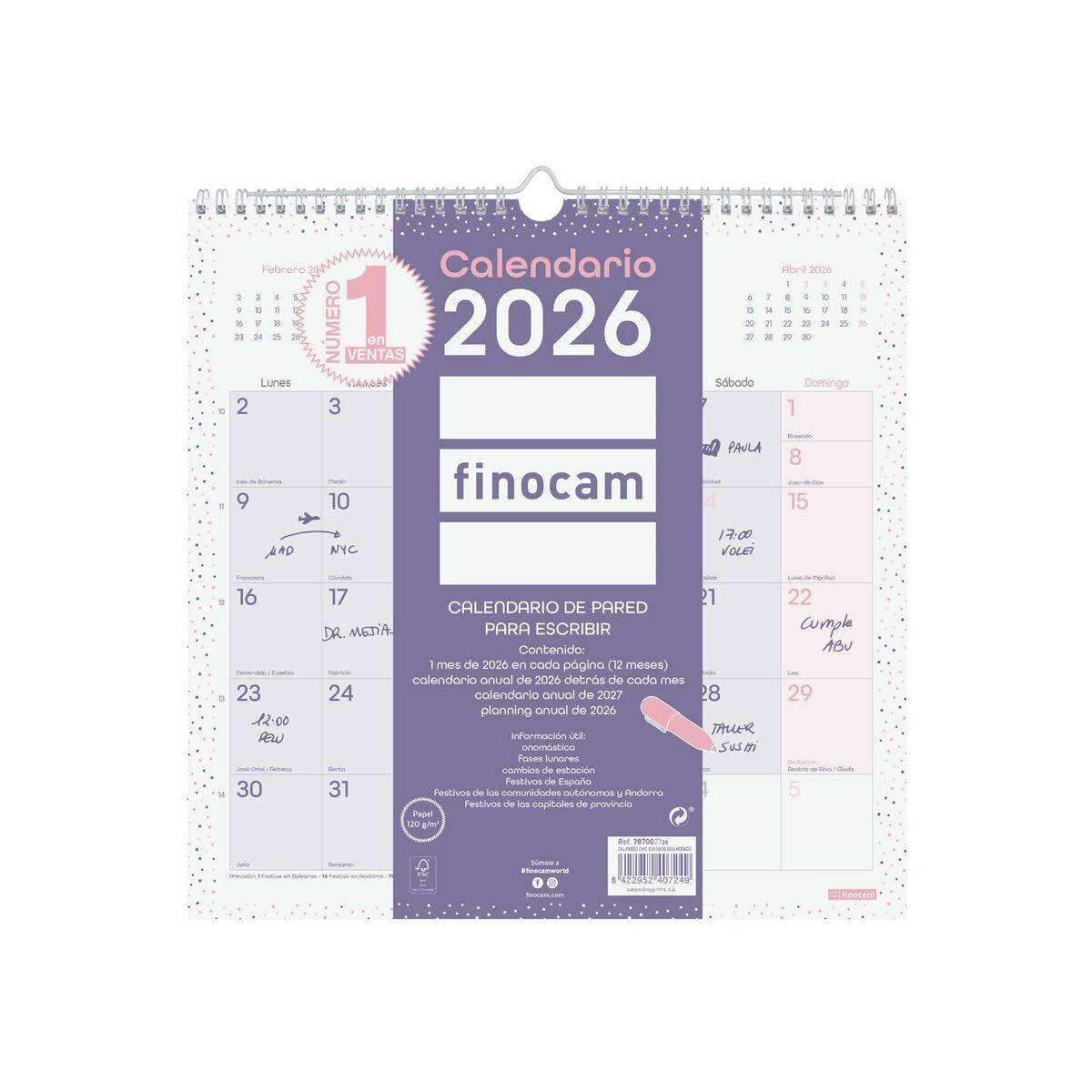 Calendario de pared Finocam Multicolor Papel 30 x 30 cm