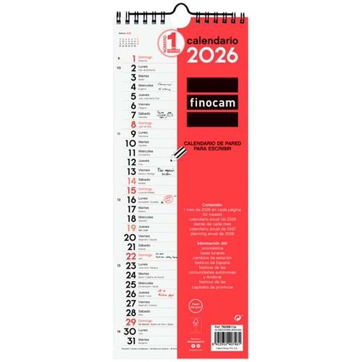 Calendario de pared Finocam Papel 2026 13 x 33 cm